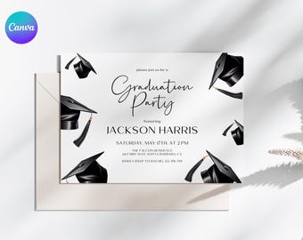 Printable Grad Cap Invitation Card, Editable Graduation Insert Card, Simple Grad Ceremony Mini Invitation, Small Grad Party Invitations