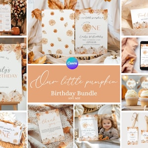 Pumpkin 1st Birthday Invite Set, Floral Pumpkin First Bday Party, Fall Girl Birthday Decorations, Our Little Pumpkin 1st Birthday Bundle AT1