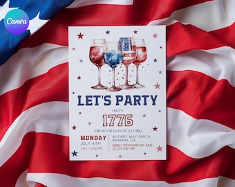 July 4th Celebration Invitation, Independence Day Party Invite, Digital 4th of July Invitation, American BBQ Party Invitation Template