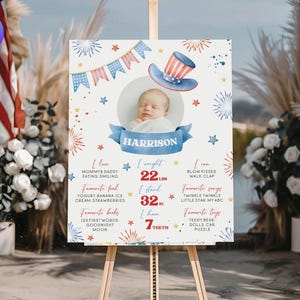 Little Firecracker 1st Birthday Milestone Board, Editable Firecracker First Year Stats Poster, Fourth of July Birthday Milestone Sign FO1