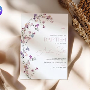 Blumen-Baby-Segen-Einladung, Wildblumen-Taufe-Segen-Kartenvorlage, Boho-Taufeinladung, druckbare Blumen-Taufeinladung