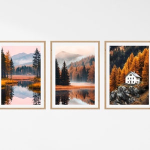 Herbst 3er Set, Herbst Landschaft Poster Download, Herbstlandschaft, Herbstfarben, Herbstfarben Deko, Herbstfarben