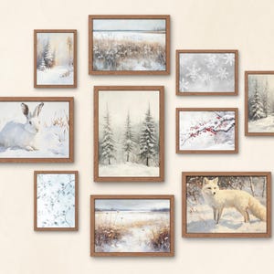 Vintage Winter Prints of 10, Snowy Farmhouse Wall Decor, Winter Gallery Wall Art, Christmas Vintage Printable Landscape Painting