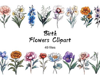 Birth Month Flower Clipart: Watercolor Floral PNG Bundle (Digital Download)