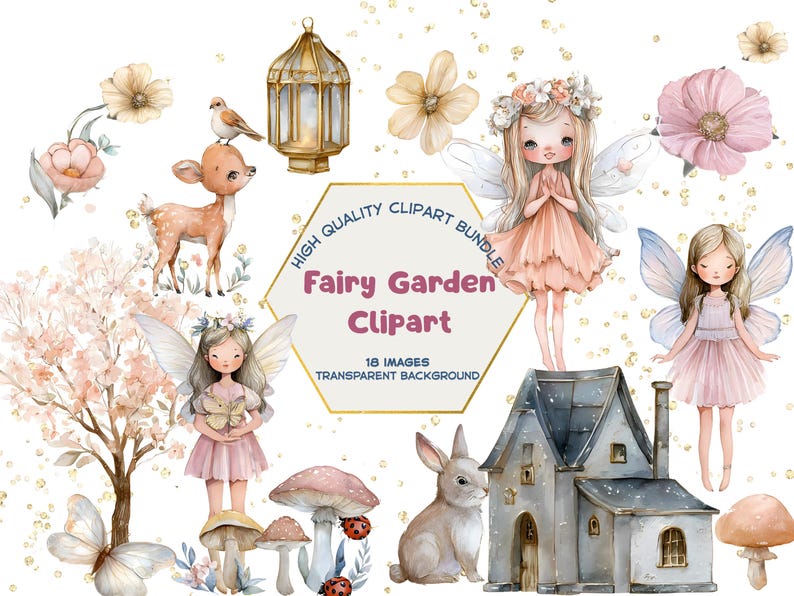 Watercolor Fairy Garden Clipart Bundle (PNG Digital Download) - Etsy
