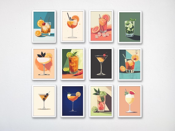 Retro Cocktail Prints: Bar Cart Wall Art (Set of 12) (Instant Download)