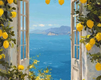 Amalfi Coast Window View Art Print: Italian Kitchen Decor (Digital Download)