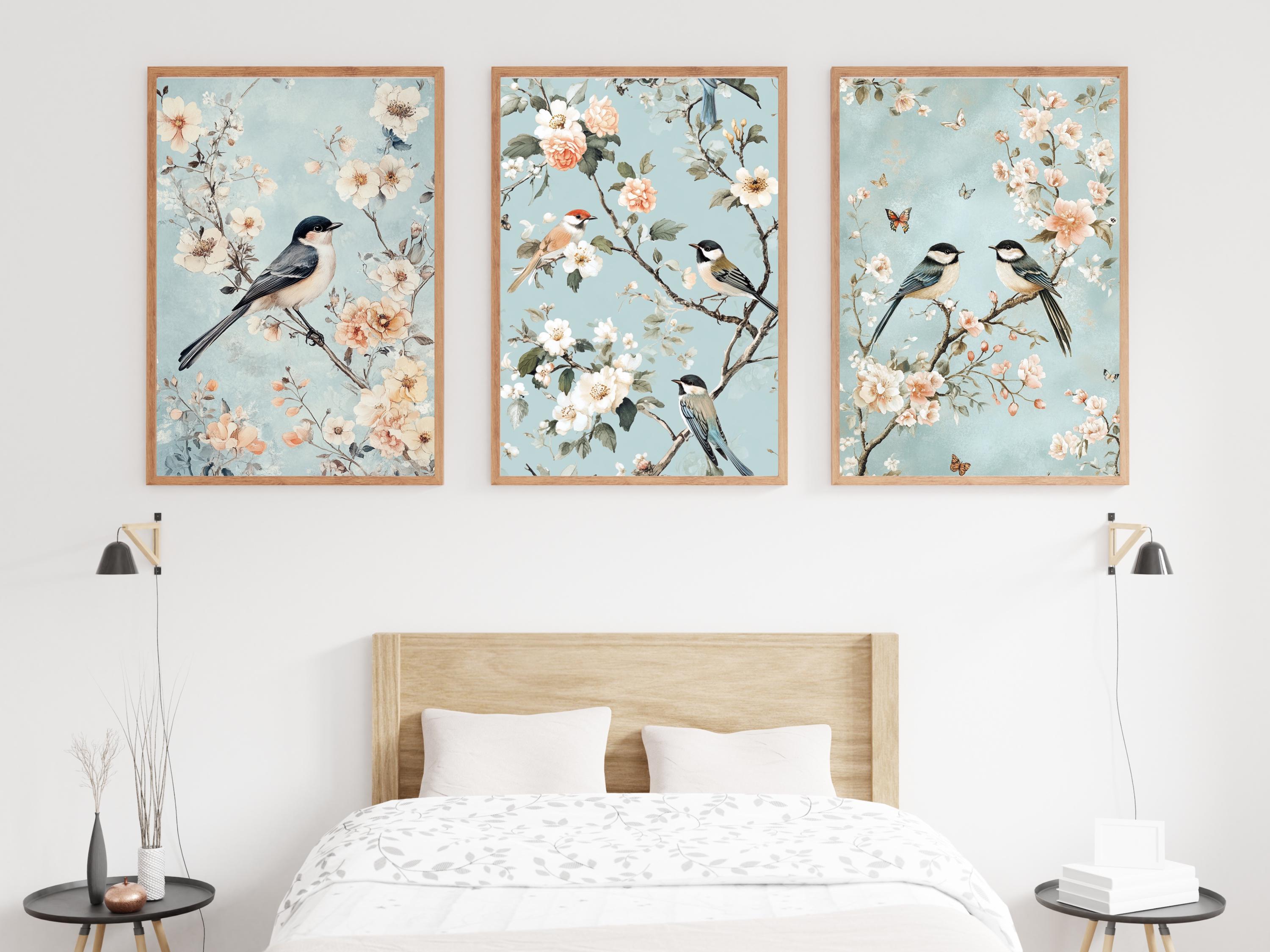 Chinoiserie Bird Print Set: French Blue Botanical Wall Art (Digital Download)
