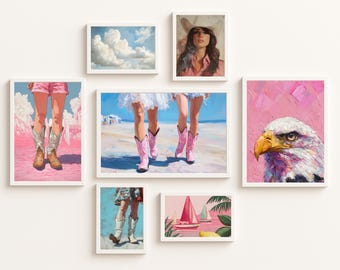 Coastal Cowgirl Wall Art Set, Pink Western Prints (Digital Download)