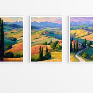 Tuscany Landscape Print Set: Vintage Italian Cityscape Triptych (Digital Download