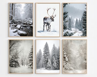 Winter Forest Prints Set: Reindeer, Nordic Landscape Photography (Digital Download)