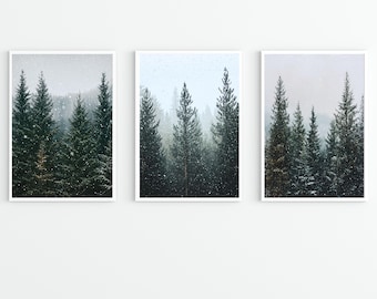 Winter Forest Prints Set: Snowy Pine Tree Triptych (Digital Download)