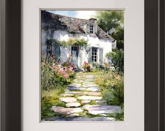 French Countryside Cottage Print: Rustic Stone House Wall Art (Digital Download) Printable Country Cottage Art