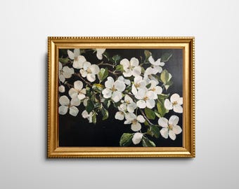 Apple Blossom Oil Painting: Vintage Floral Wall Art (Digital Print)