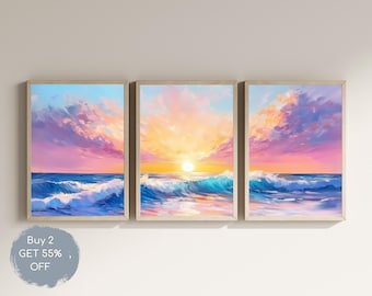 Pastel Ocean Sunset Print, Coastal Beach Wall Art (Digital Download)