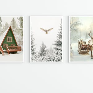 Winter Forest Prints Set: Reindeer, Owl, Chalet (Digital Download)