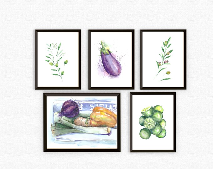 kitchen print set of 2 fruit print vegetable print... Printable Kitchen Wall Art, Watercolor Fruit and Vegetable Print ...