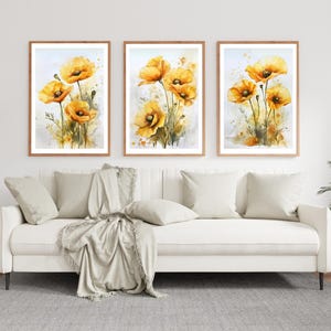 California Poppy Print Set, Poppy Botanical Wall Art, Yellow Poppy Watercolor Painting, Wildflowers Painting Collection, Poppy Flower Decor