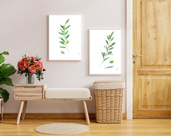 Olijftak print set van 4 keuken wanddecoratie: Italiaanse muurkunst (digitale download)