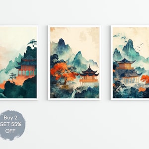Chinese Mountain Landscape Prints: Shan Shui Hua Asian Wall Art (Digital Download)