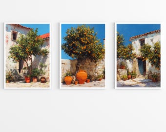 Andalusia Orange Tree Art Print Set, Spain Travel Poster (Digital Download)