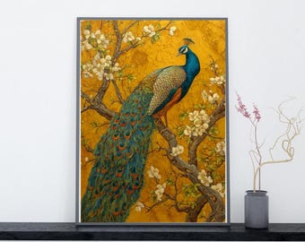 浮世絵「孔雀の肖像」：日本の水墨画（デジタルダウンロード） - Etsy 日本