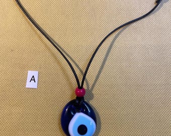 Evil Eye Necklace | Handmade Glass Nazar Pendant | Adjustable Cord Necklace | Turkish Evil Eye Jewellery | Gift Option A–G