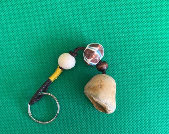 Handmade Stone & Ceramic Charm | Natural Stone Keychain | Rustic Boho Bag Charm | One of a Kind Handmade Gift