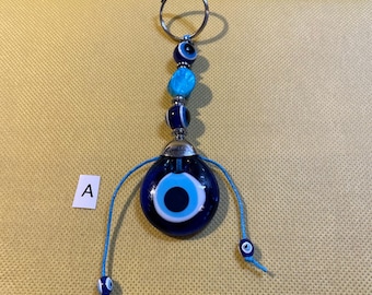 Evil Eye Keychain | Handmade Nazar Amulet | Protection Keyring | Blue Glass Evil Eye Bag Charm | Turkish Evil Eye