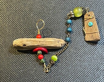 One of a Kind Driftwood Wall Charm | Found on Hastings Beach | Handmade Protection Decor | Upcycled Beads | Boho Home Amulet