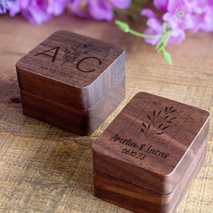 Custom Engraved Wood Ring Bearer Box Wedding Proposal Personalized Wooden Ring Holder Engagement Wedding Gift For Bride And Groom #RBW