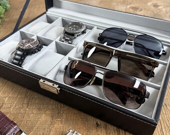 Personalized Watch And Sunglasses Box Custom Leather Organizer Gift For Men