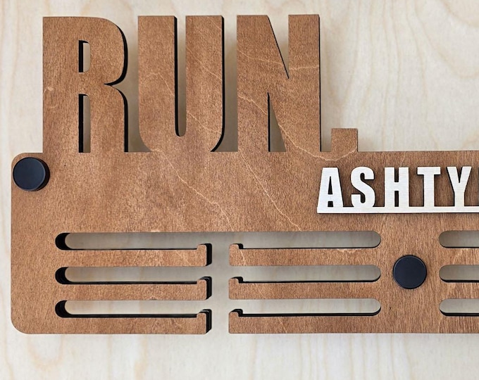 Personalized Running Medal Holder: Custom Wood Display Rack