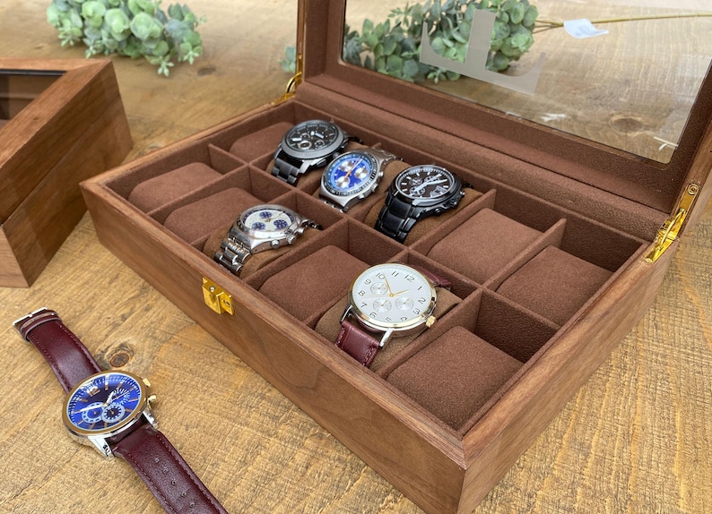 Large Personalized Watch Box Gift Custom Engraved Watch Storage Box for Men Watch Case Personalized Gift for Him Anniversary Gift 12 slots