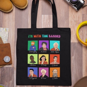 I&#39;m with the Banned Tote Bag, Banned Books Tote Bag, Banned Authors Tote Bag, Gift for Librarian, Reading Club Tote Bag, Canvas Tote Bag