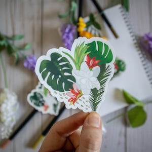 Bloemenhart transparante waterdichte sticker voor Valentijnsdag Plant Lover Vinyl sticker voor laptop, iPad, Kindle Bloemen sticker decoratie