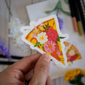 Pegatina de vinilo resistente al agua con diseño de pizza floral para ordenador portátil, iPad, pegatina duradera para botella de agua, pegatina para Kindle, pegatina femenina, vinilo, comida, amor