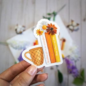 Stickers lectures confortables Stickers en vinyle pour amoureux des livres pour journaux, ordinateurs portables, agenda, Sticker laminé café et citation de livre inspirante