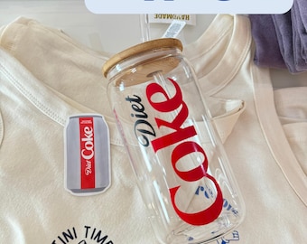 Lata de vidrio de Coca-Cola Light con tapa de bambú / Vaso de refresco de 16 oz