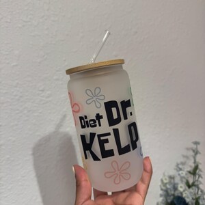 Vaso de vidrio Diet Dr. Kelp / 473 ml (16 oz) esmerilado con tapa de bambú y pajita de vidrio. imagen 2