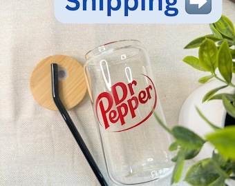 Dr. Pepper Glass Canister with Bamboo Lid | 16oz Soda Cup