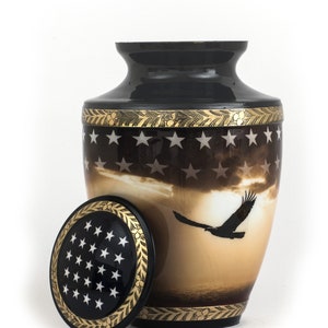 Patriotic Cremation Urn for ashes | American Funeral Urn | Veteran Handcrafted Brass Urn