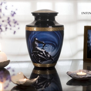Motorcycle Cremation Urn for Human Ashes Adult Male | Gold and Blue with Vorex Polished Metal Urn | Memorial Urn for Burial