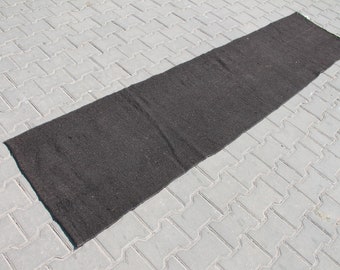 2x9 piedi "Elegante runner Kilim turco nero massiccio - Design vintage fatto a mano, ideale per aggiungere un tocco chic al tuo corridoio o alla tua cucina"