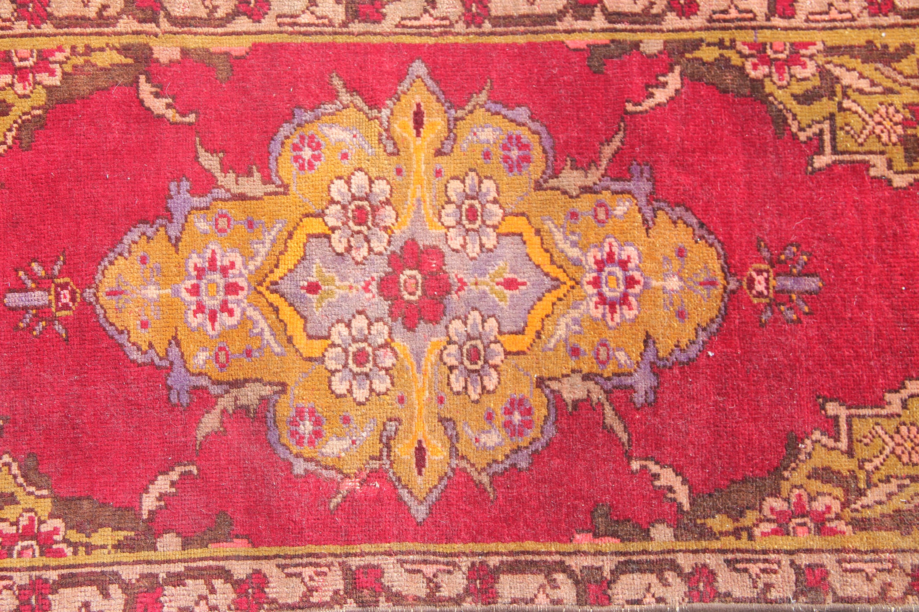 Tapis turc fait main en laine et coton : 1,8 x 3,6 pi, carpette vintage rouge gris - Canada