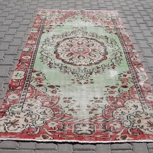 4x8 ft Bohemian Chic Handmade Turkish Oushak Rug – Lush Red and Green Colors, Ideal for a Colorful, Vintage Home Decor Accent