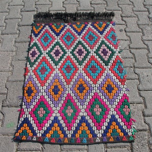 2 x 3 stopy Turecki zabytkowy anatolijski kilim: ręcznie robiony wielokolorowy wełniany boho akcentowy dywan do salonu