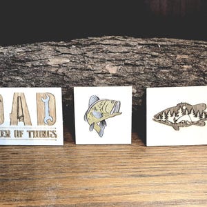 Laser Engraved Wood Magnets - Fishing & Tool Designs - Father&#39;s Day Gift