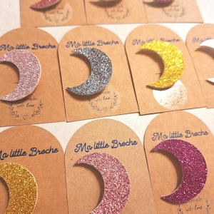 Broche Lune Dorée Zircons - Bijou Fantaisie Occasion Comme Neuf, Thème Lune, Alliage