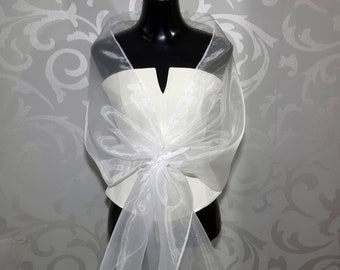 White Organza Shawl. Elegant covering on the shoulders of the bride, bridesmaid or invited guest.